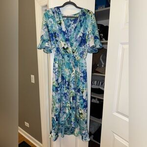 Floral Print High/Low Faux Wrap Dress